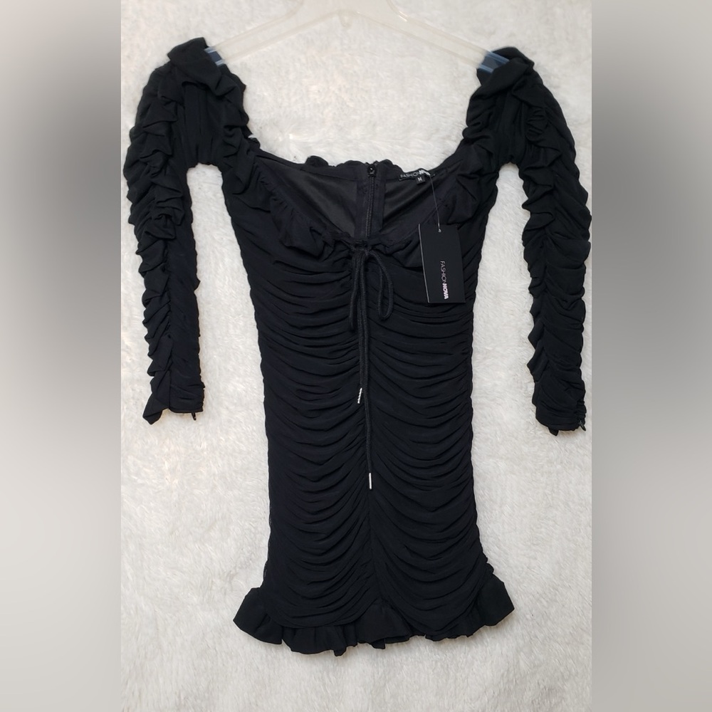 Fashion Nova You’re A Lucky One Black Off-Shoulder Mini Dress Size Medium NWT - Picture 4 of 13